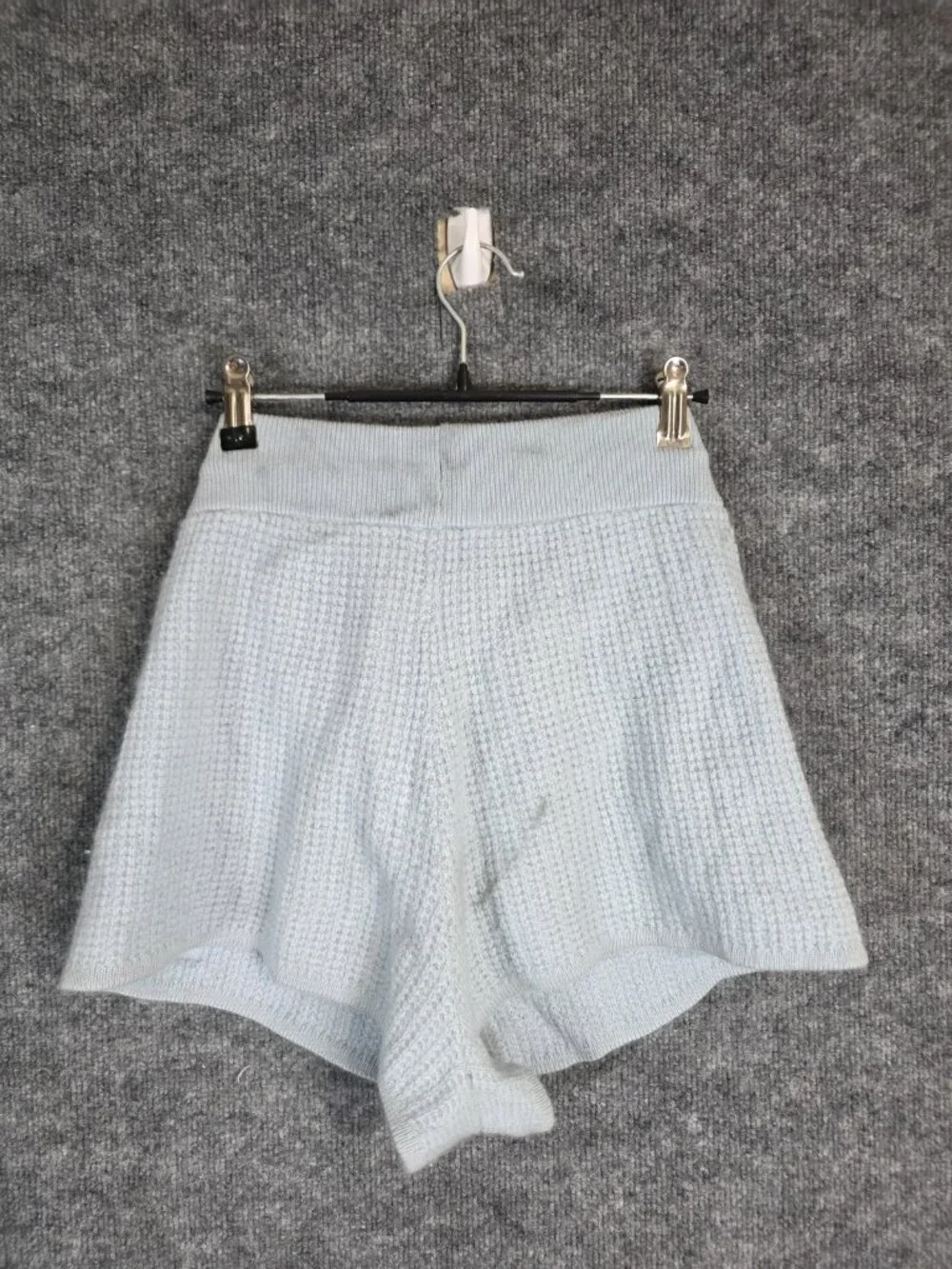 Alo Yoga Shorts Womens Medium Blue Cashmere Knit Drawstring Sweat Lounge Stains